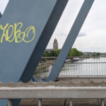 Zicht op Deventer vanaf de spoorbrug.